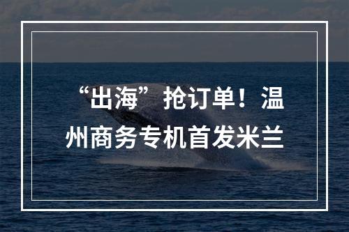 “出海”抢订单！温州商务专机首发米兰