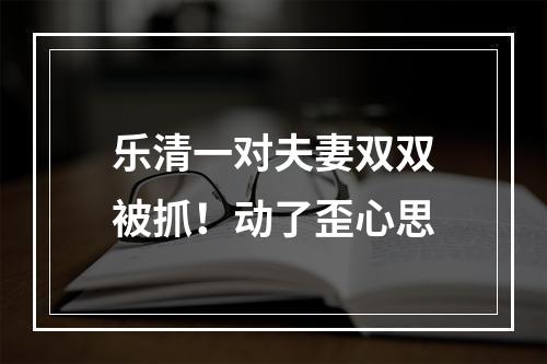 乐清一对夫妻双双被抓！动了歪心思