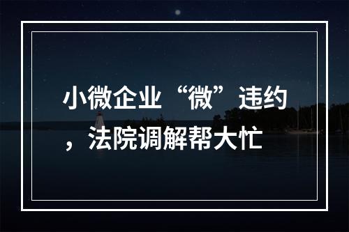 小微企业“微”违约，法院调解帮大忙