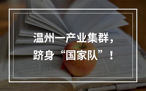 温州一产业集群，跻身“国家队”！