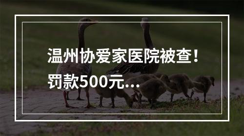 温州协爱家医院被查！罚款500元...