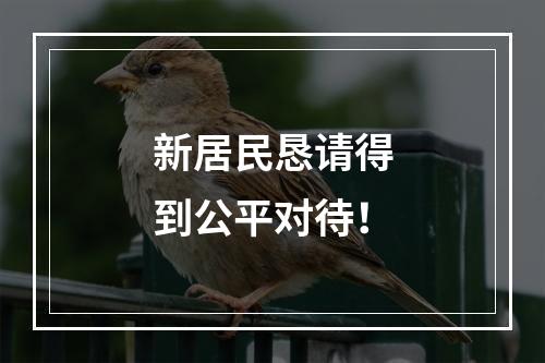 新居民恳请得到公平对待！