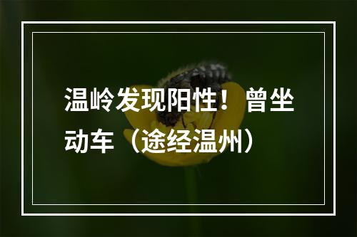 温岭发现阳性！曾坐动车（途经温州）
