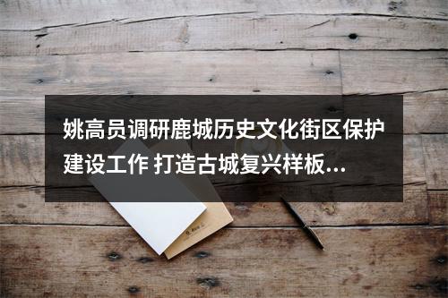 姚高员调研鹿城历史文化街区保护建设工作 打造古城复兴样板城市新地标