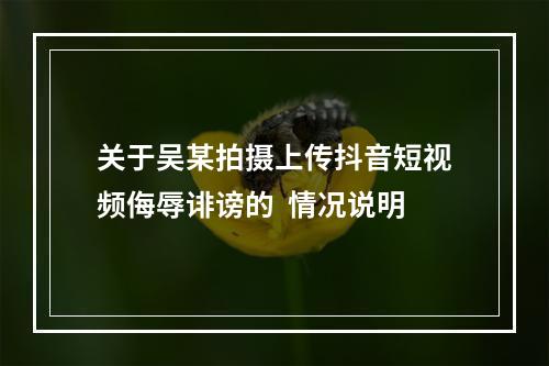 关于吴某拍摄上传抖音短视频侮辱诽谤的  情况说明