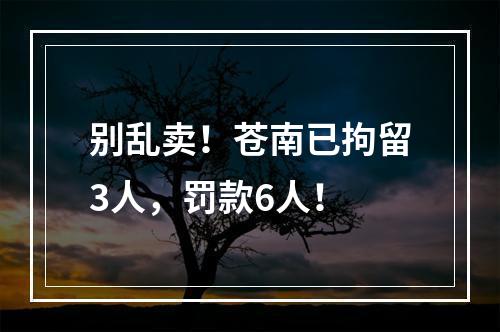 别乱卖！苍南已拘留3人，罚款6人！