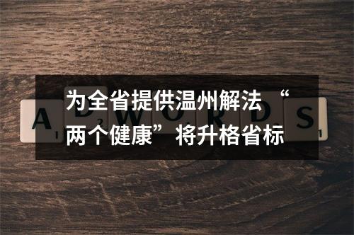 为全省提供温州解法 “两个健康”将升格省标