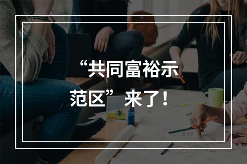 “共同富裕示范区”来了！