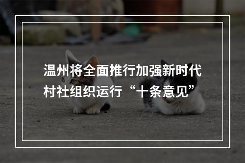 温州将全面推行加强新时代村社组织运行“十条意见”