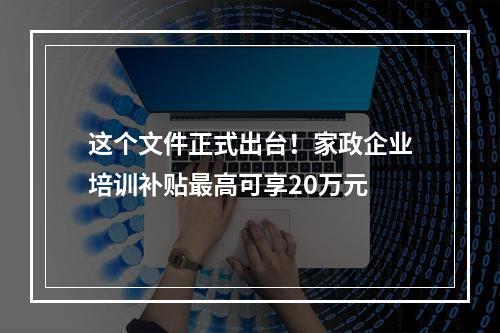 这个文件正式出台！家政企业培训补贴最高可享20万元