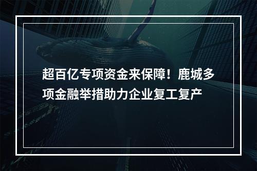 超百亿专项资金来保障！鹿城多项金融举措助力企业复工复产