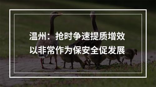 温州：抢时争速提质增效 以非常作为保安全促发展