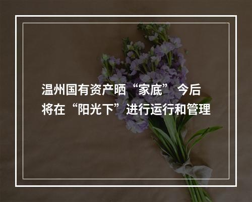 温州国有资产晒“家底” 今后将在“阳光下”进行运行和管理