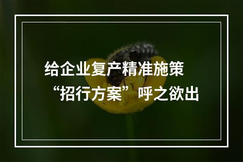 给企业复产精准施策 “招行方案”呼之欲出