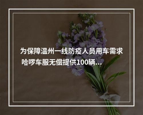 为保障温州一线防疫人员用车需求 哈啰车服无偿提供100辆电动车
