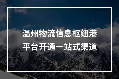 温州物流信息枢纽港平台开通一站式渠道