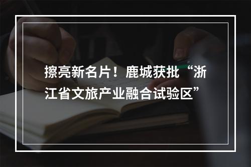 擦亮新名片！鹿城获批“浙江省文旅产业融合试验区”