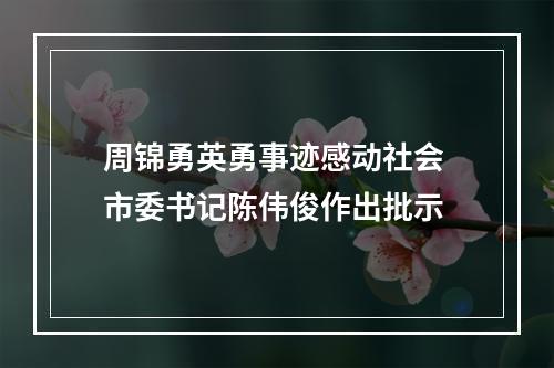 周锦勇英勇事迹感动社会 市委书记陈伟俊作出批示