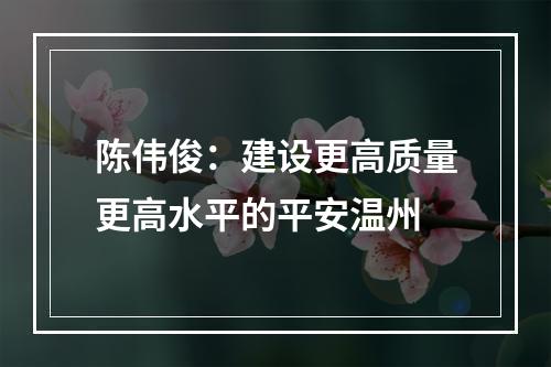 陈伟俊：建设更高质量更高水平的平安温州