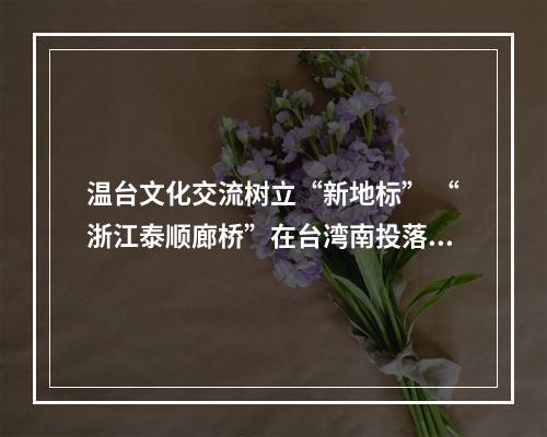 温台文化交流树立“新地标” “浙江泰顺廊桥”在台湾南投落成开放