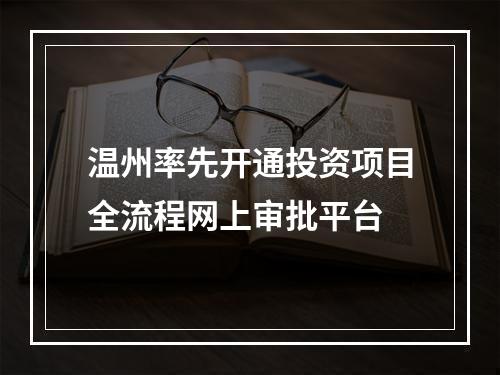 温州率先开通投资项目全流程网上审批平台