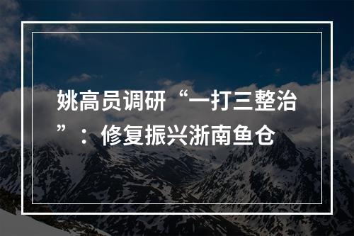姚高员调研“一打三整治”：修复振兴浙南鱼仓