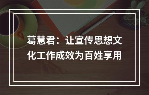 葛慧君：让宣传思想文化工作成效为百姓享用