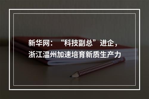 新华网：“科技副总”进企，浙江温州加速培育新质生产力