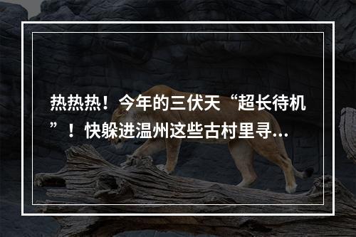 热热热！今年的三伏天“超长待机”！快躲进温州这些古村里寻一丝清凉~