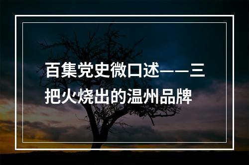 百集党史微口述——三把火烧出的温州品牌