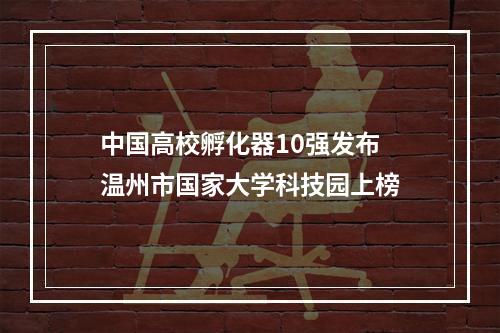 中国高校孵化器10强发布 温州市国家大学科技园上榜