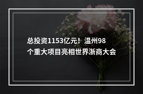 总投资1153亿元！温州98个重大项目亮相世界浙商大会