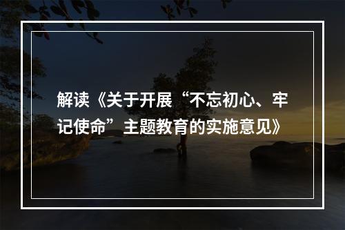 解读《关于开展“不忘初心、牢记使命”主题教育的实施意见》