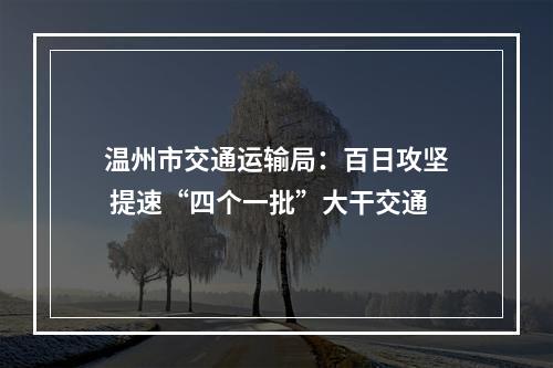 温州市交通运输局：百日攻坚 提速“四个一批”大干交通