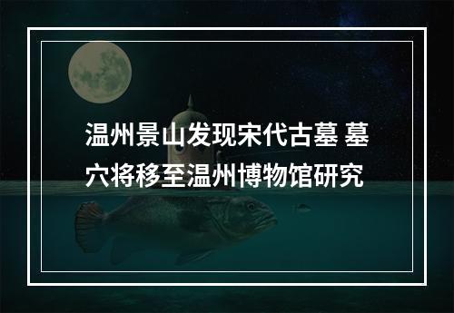 温州景山发现宋代古墓 墓穴将移至温州博物馆研究