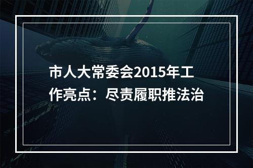 市人大常委会2015年工作亮点：尽责履职推法治