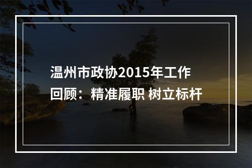 温州市政协2015年工作回顾：精准履职 树立标杆