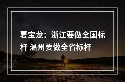 夏宝龙：浙江要做全国标杆 温州要做全省标杆