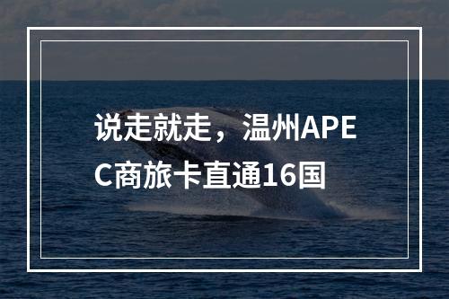 说走就走，温州APEC商旅卡直通16国
