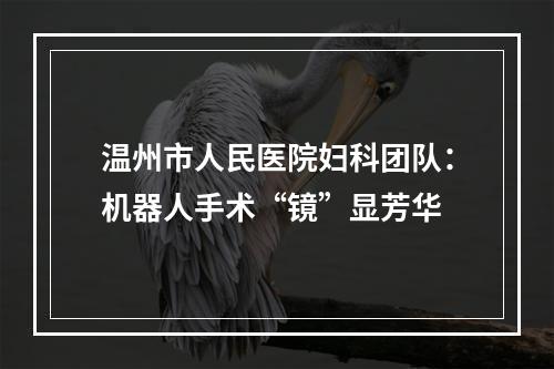 温州市人民医院妇科团队：机器人手术“镜”显芳华