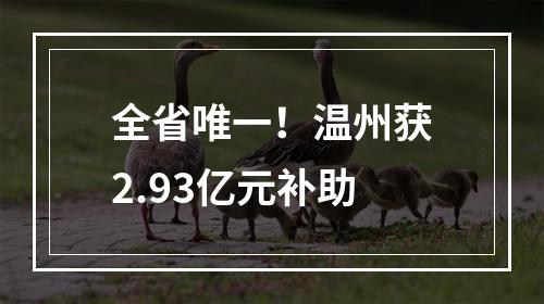 全省唯一！温州获2.93亿元补助