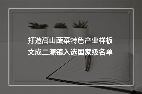 打造高山蔬菜特色产业样板 文成二源镇入选国家级名单