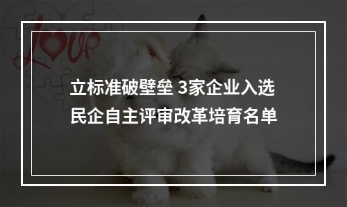 立标准破壁垒 3家企业入选民企自主评审改革培育名单