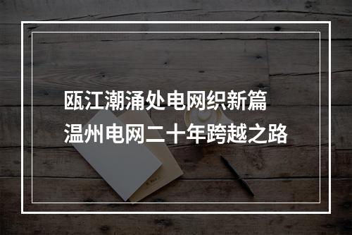 瓯江潮涌处电网织新篇 温州电网二十年跨越之路