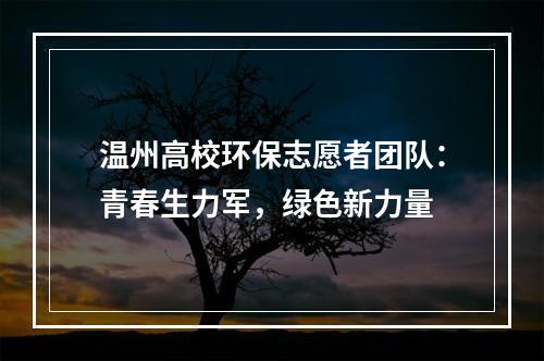 温州高校环保志愿者团队：青春生力军，绿色新力量