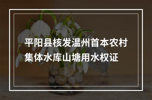 平阳县核发温州首本农村集体水库山塘用水权证