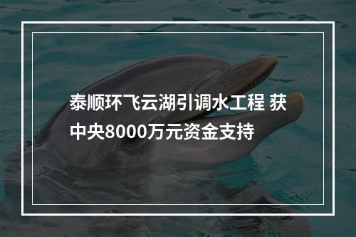 泰顺环飞云湖引调水工程 获中央8000万元资金支持