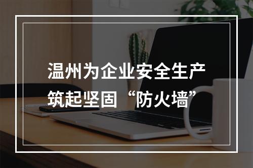 温州为企业安全生产筑起坚固“防火墙”