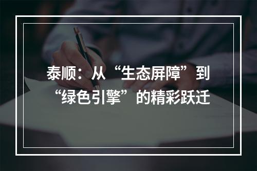 泰顺：从“生态屏障”到“绿色引擎”的精彩跃迁