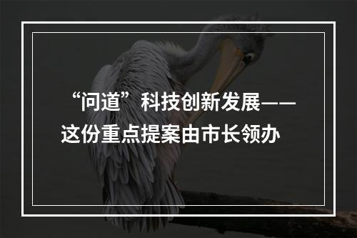 “问道”科技创新发展——这份重点提案由市长领办